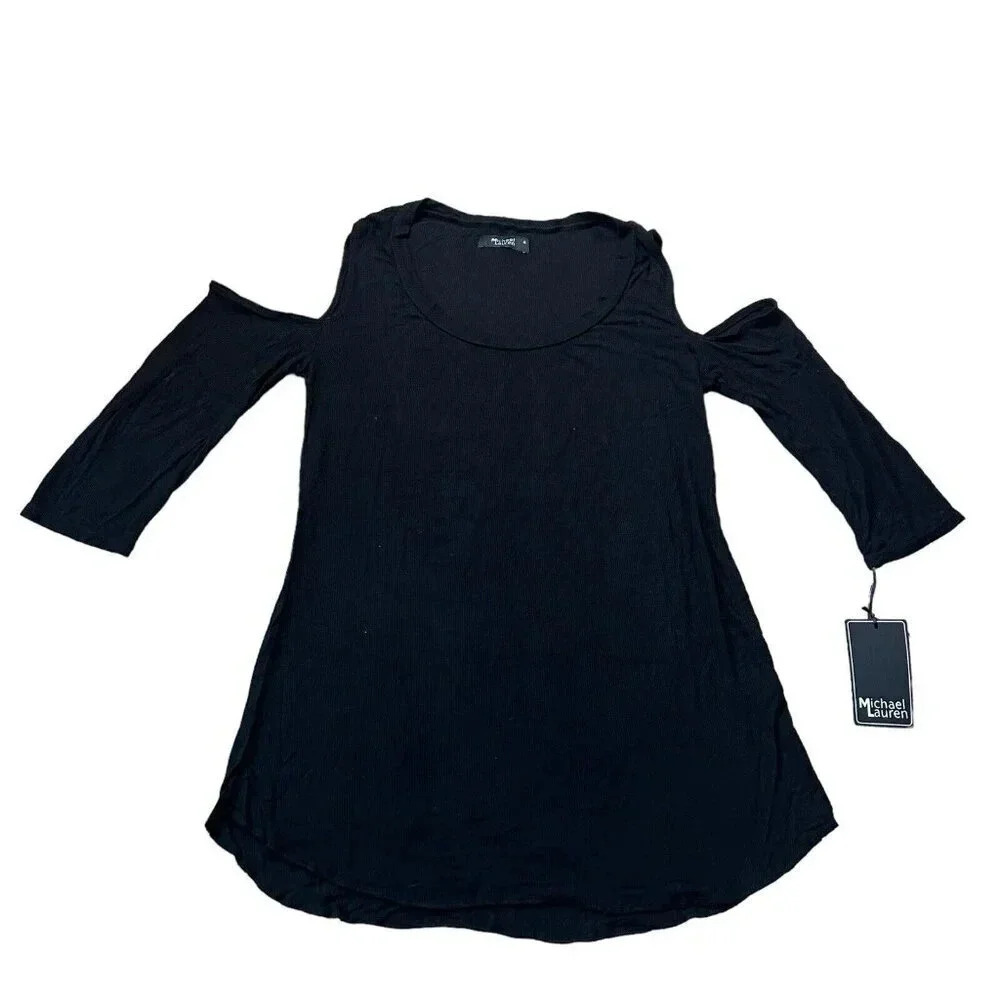 Michael Lauren For REVOLVE Black Open Cold Shoulder Top 3/4 Sleeve Size Medium